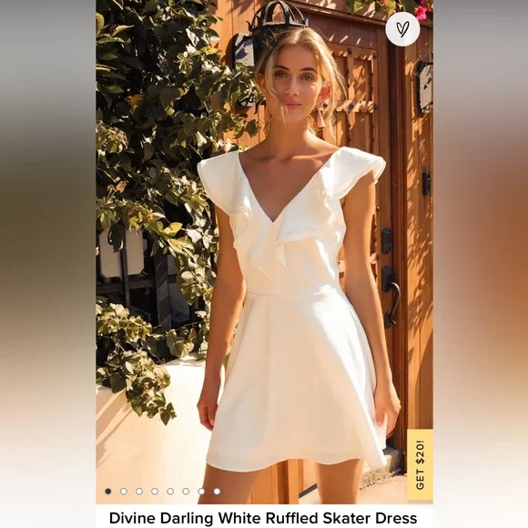 Lulus | Dresses | Divine Darling White Ruffled Skater Dress | Poshmark